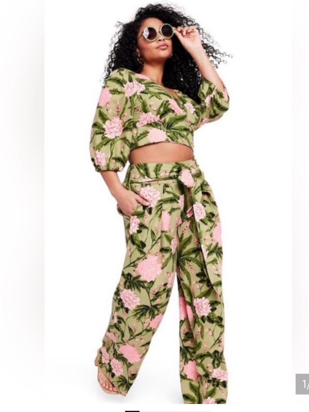 NWT Agua Bendita x Target Tropical Floral Wrap Top & Wide Leg Pants Set Size M